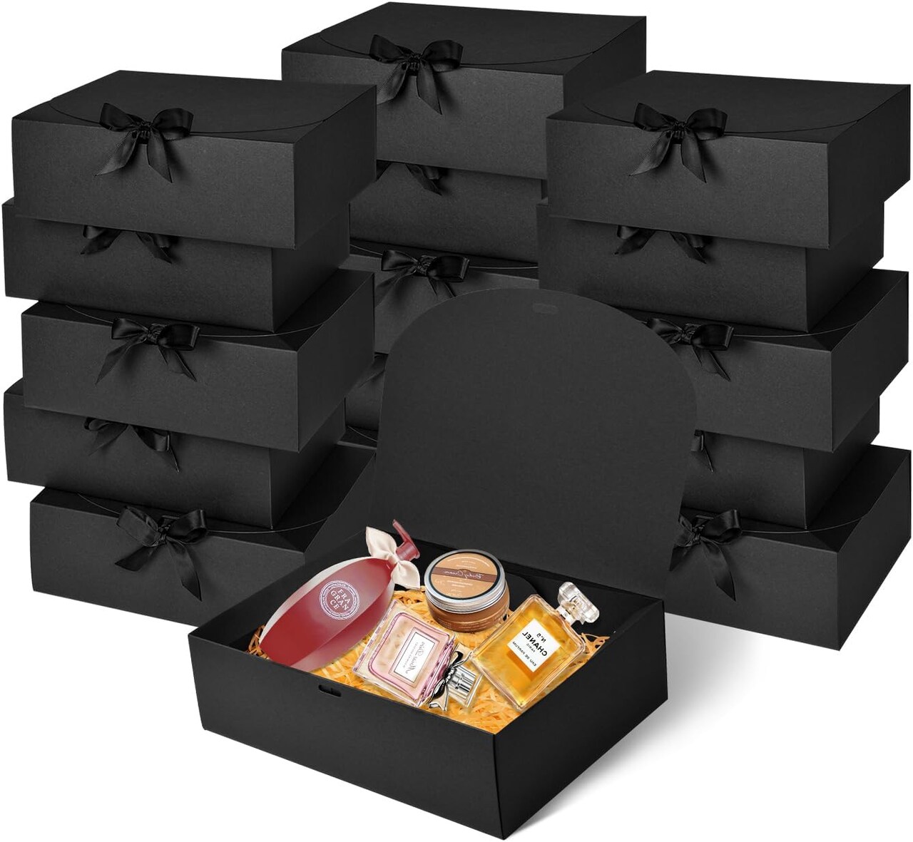 15Pack Gift Boxes with Lids, 10.6x7.8x3.1 Inches Bridesmaid Proposal Boxes with Ribbon, Black Gift Boxes for Presents,Kraft Paper Boxes for Wedding Christmas Birthday Baby Shower Party